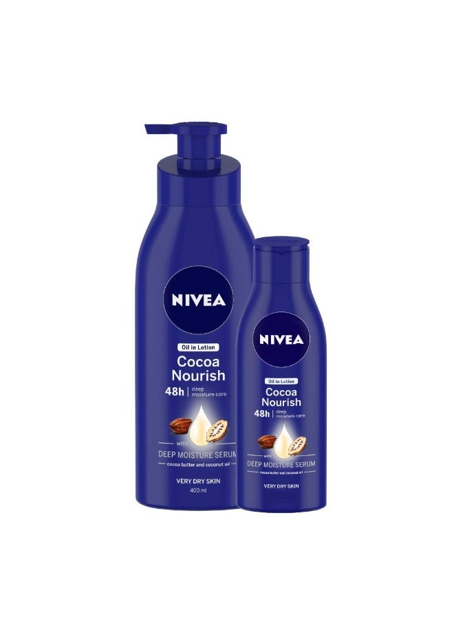 Nivea Cocoa Nourish Body Lotion, 400ml and cocoa Nourish Body Lotion, 120ml - Image 1